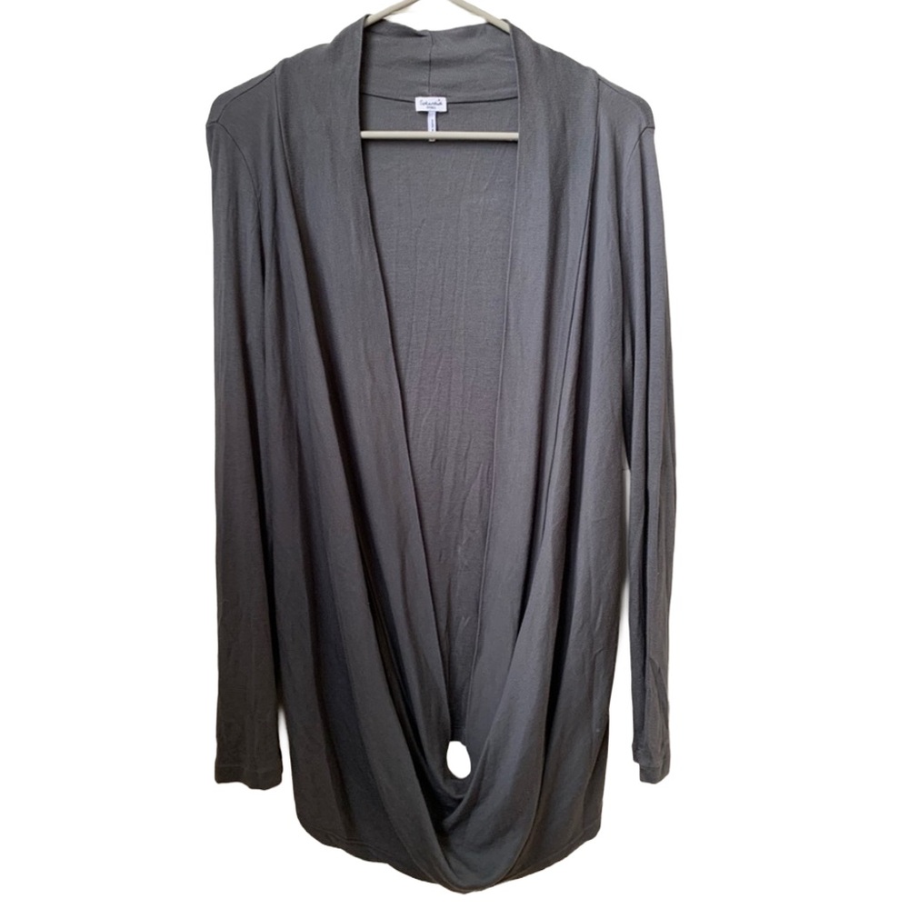 SPLENDID Women’s Dark Gray Long Sleeve Cotton Modal Cross Front  Sweater